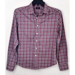 UNTUCKit Dress Shirt Mens Small Mauve White Blue Plaid Wrinkle Free Cotton LS